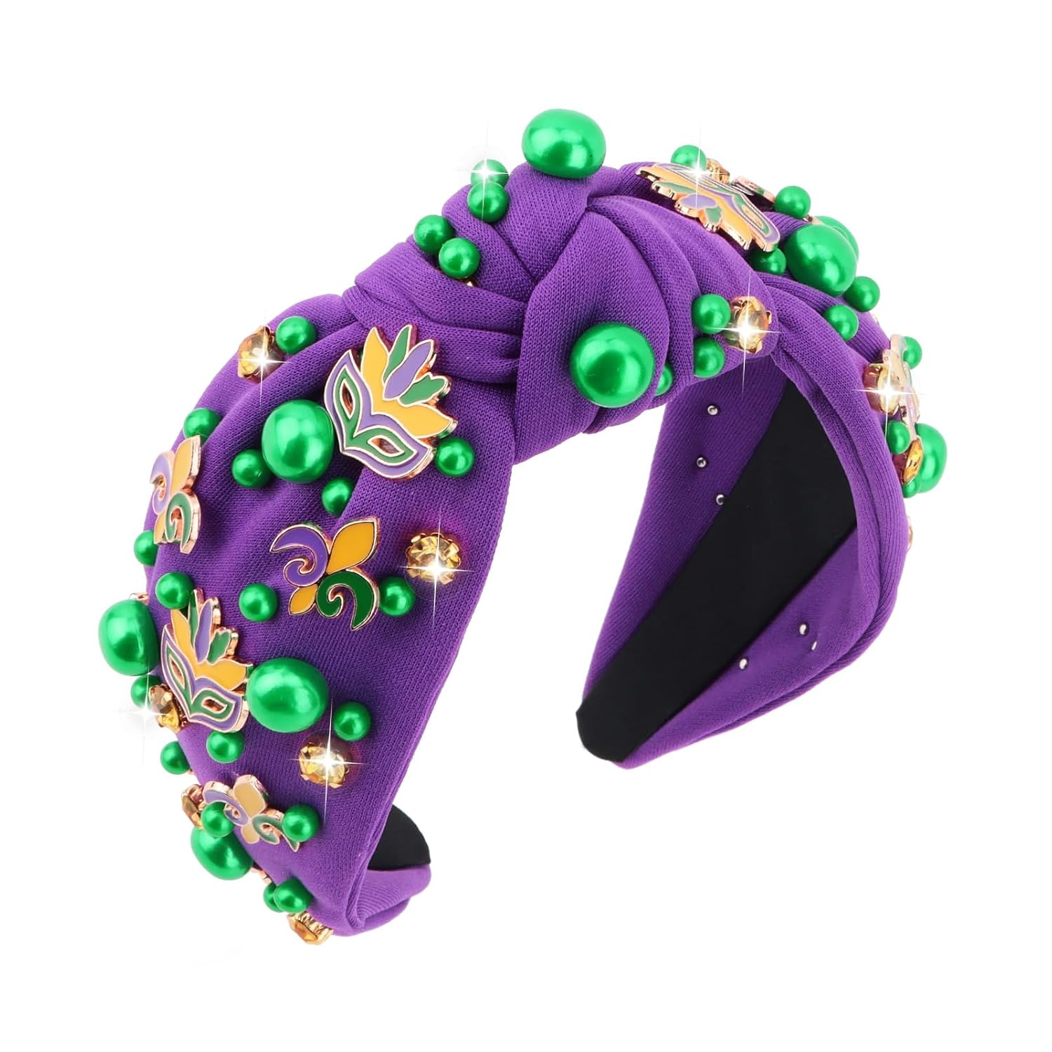 Mardi Gras Headbands for Women Purple Rhinestone Knotted Headband Carnival Parade Party Hair Accessories - Image 8