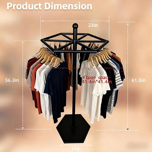 Miniatura 2 de Perchero giratorio de metal resistente, carga de estante de 200 libras, estante redondo para ropa, ropa al por menor, con base de almohadilla