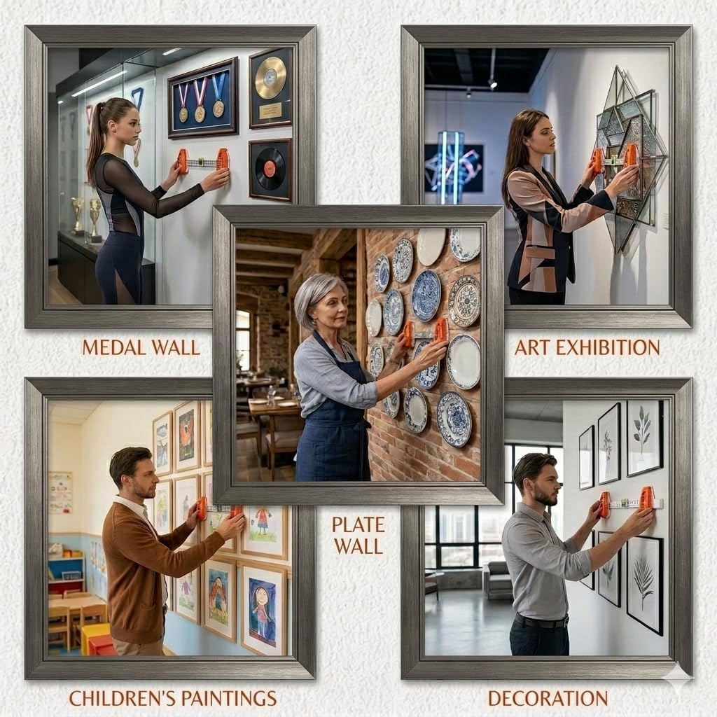 Picture Hanging Tool with Level, Adjustable Marking Ruler – No Measuring Needed, Precision Wall Mount Kit for Frames, Shelves & Mirrors – Easy, Fast & Accurate Alignment Tool