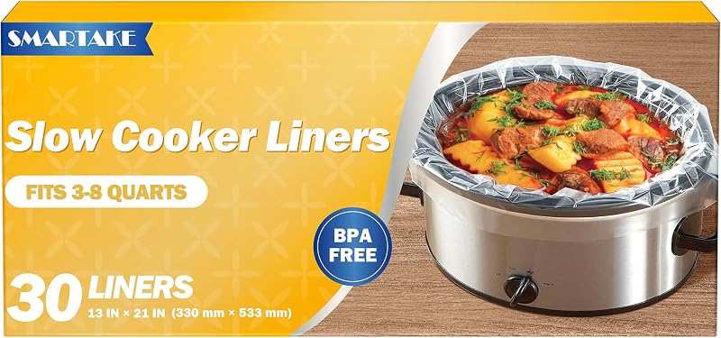SMARTAKE Slow Cooker Liners, Large Size 13"x 21" Disposable Cooking Bags | Fit 3QT to 8QT for Slow Cooker, Cooking Trays, Suitable for Oval & Round Pots, 30 Liners