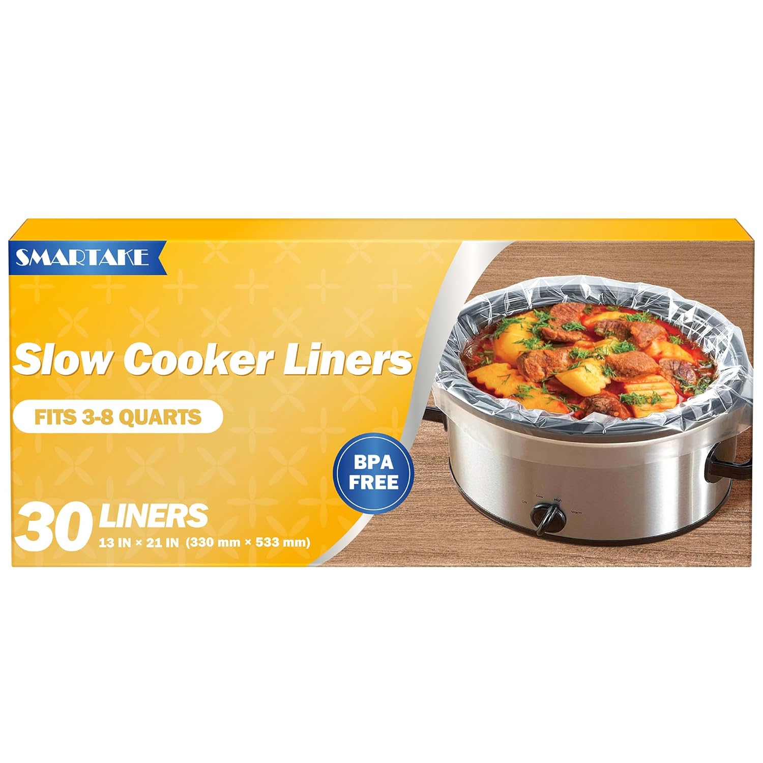 SMARTAKE Slow Cooker Liners Large Size 13x 21 Disposable Cooking Bags Fit 3QT to 8QT for Slow Cooker