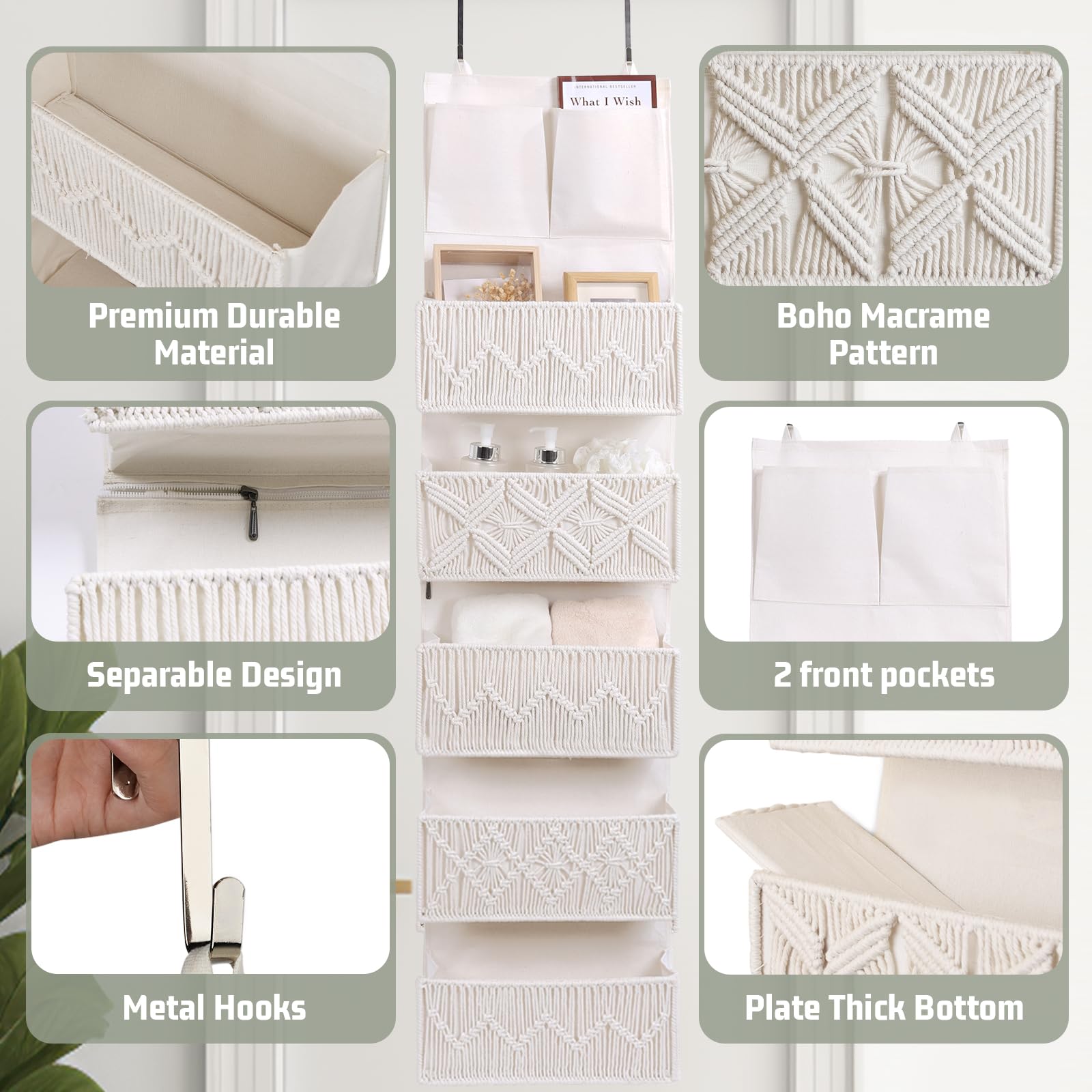 Organizador colgante con 5 bolsillos, flexible, 1 dividido en 2 organizadores, almacenamiento colgante plegable, para habitación de bebé, dormitorio, habitación infantil, baño