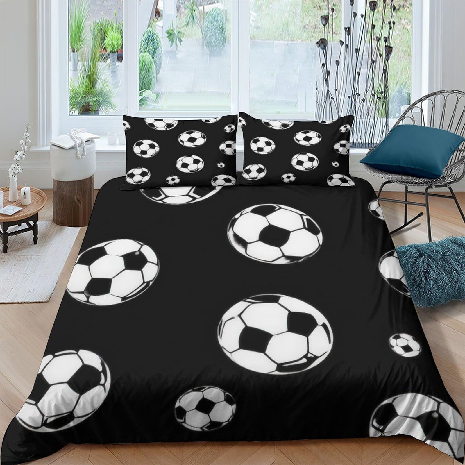 Ctjqhvkz Style-4 3D Printed Soccer Ball Fitted Sheet Microfiber Black White Bed Cover For Bedroom Dorm Mattress Protection Decor Single（135X200cm）