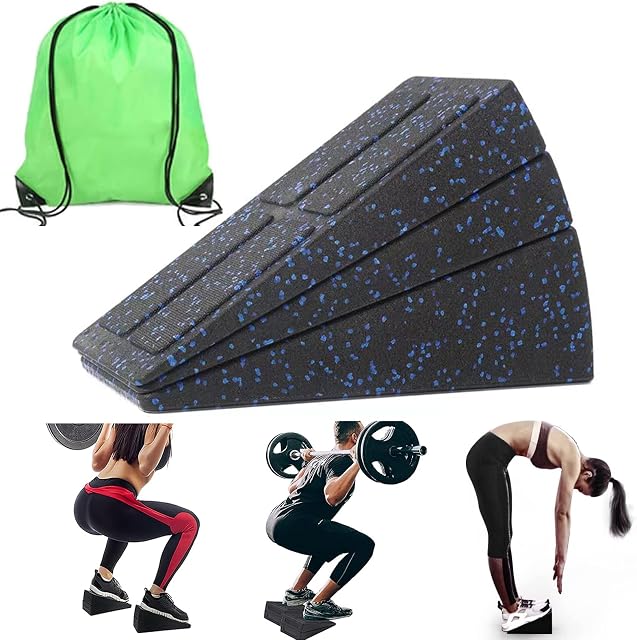 3 PCS Squat Wedge Block Non-Slip Slant Board,Heel Elevated Squat Wedges,Adjustable Incline Board Squat Ramp Deadlift Wedge,Heavy Duty Foam Foot Ankle Knee Stretcher Calf Raise(Black Blue)