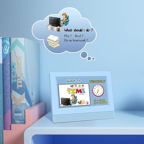 Miniatura 7 de Hiseeyo Reloj despertador para niños, pantalla LED grande de 7 pulgadas, entrenador de sueño para niños, cuidado de los ojos, para niñas y niños,