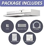 FIREGAS Hotte de portée 30 Inch Sous Cabinet, Capuche de cuisine en acier inoxydable convertible avec contrôle du bouton Rocker, 2 Ventilateur d'échappement de vitesse, 300 CFM, Filtre en aluminium multicouche inclus