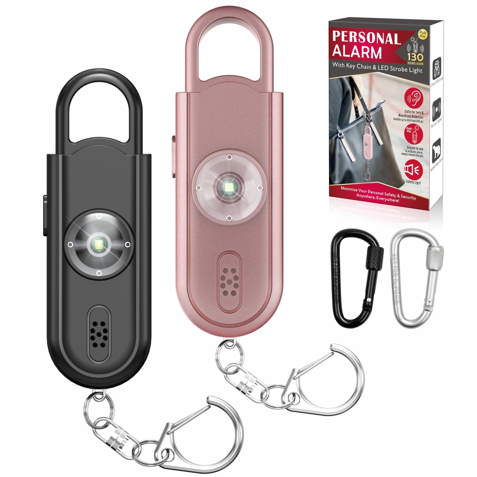 Safe Sound Personal Alarm, 2 Pack 130 dB Loud Siren Song Emergency Security Alarm Keychain with Strobe LED Light, Personal Sound Safety Siren for Women, Men, Children, Elderly