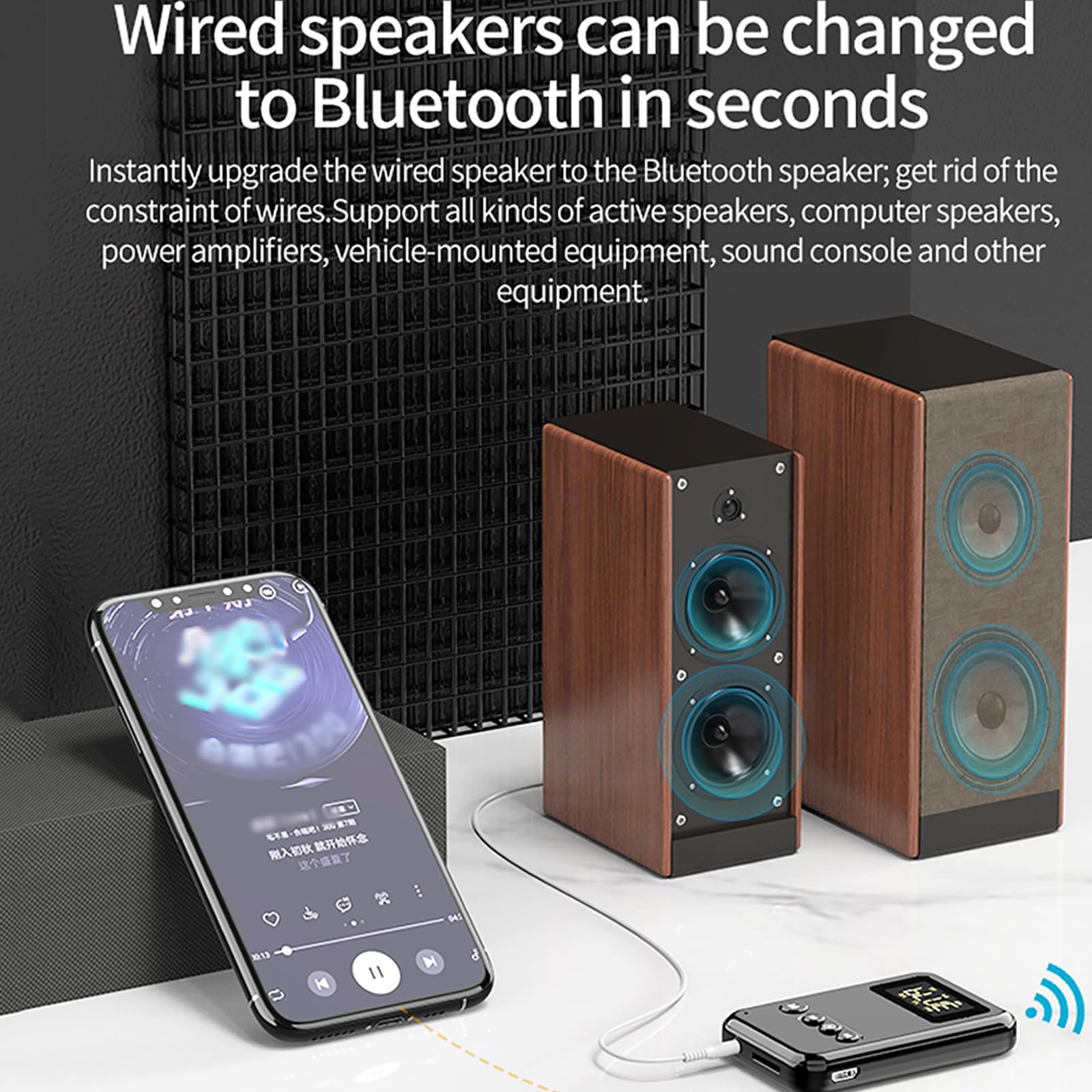Receptor De Transmisor Bluetooth 5.0, Adaptador De Transceptor Recargable Inalámbrico Portátil Con Conector De 3,5 Mm, Compatible Con Reproducción De Tarjeta TF/transmisión De FM, Para Altavoces