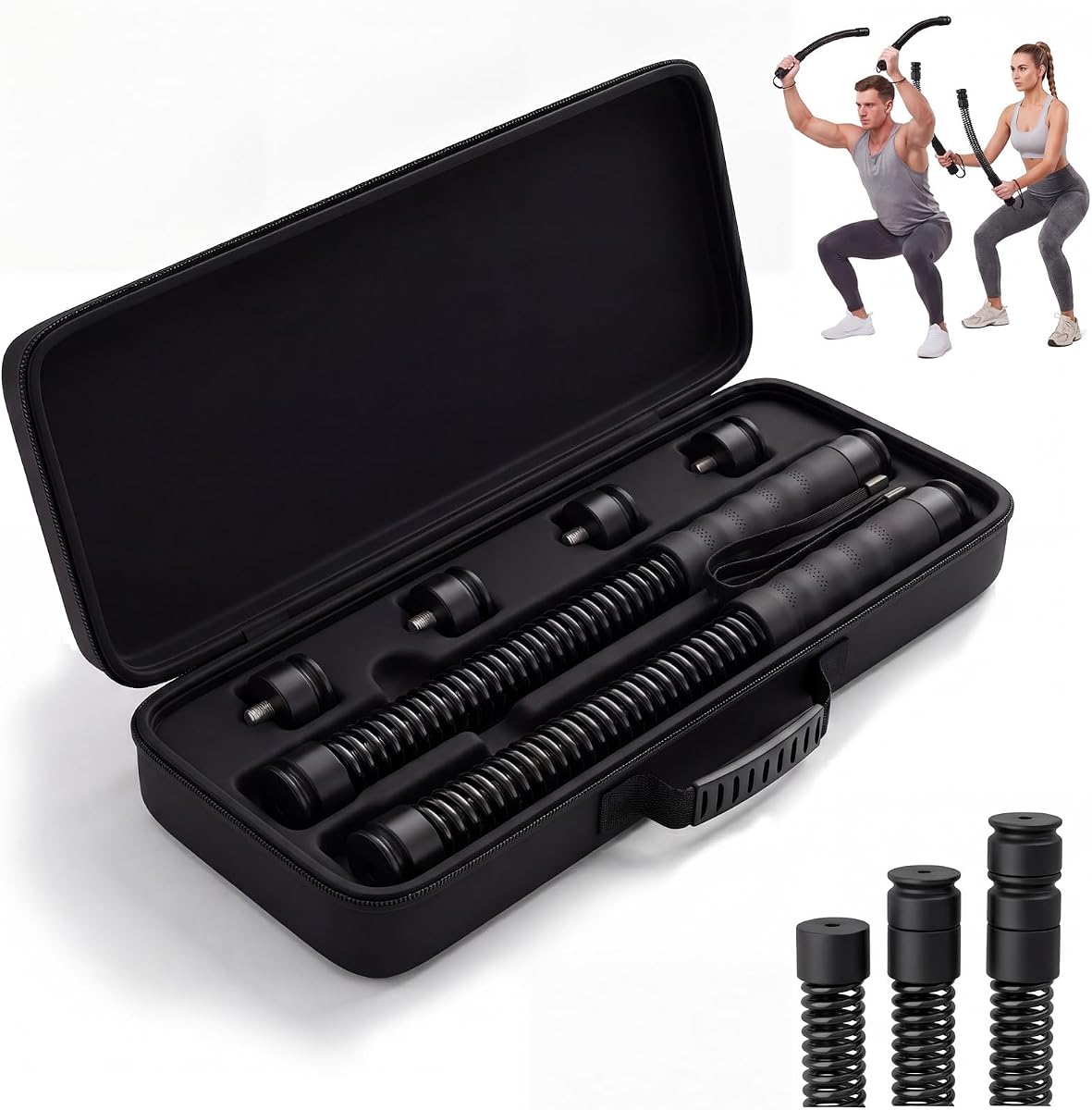 Cuerdas de batalla sin cuerda para gimnasio en casa, 3 resistencias ajustables, cuerdas de batalla inalámbricas resistentes para HIIT, entrenamiento de cuerpo completo, hombres y mujeres, negro