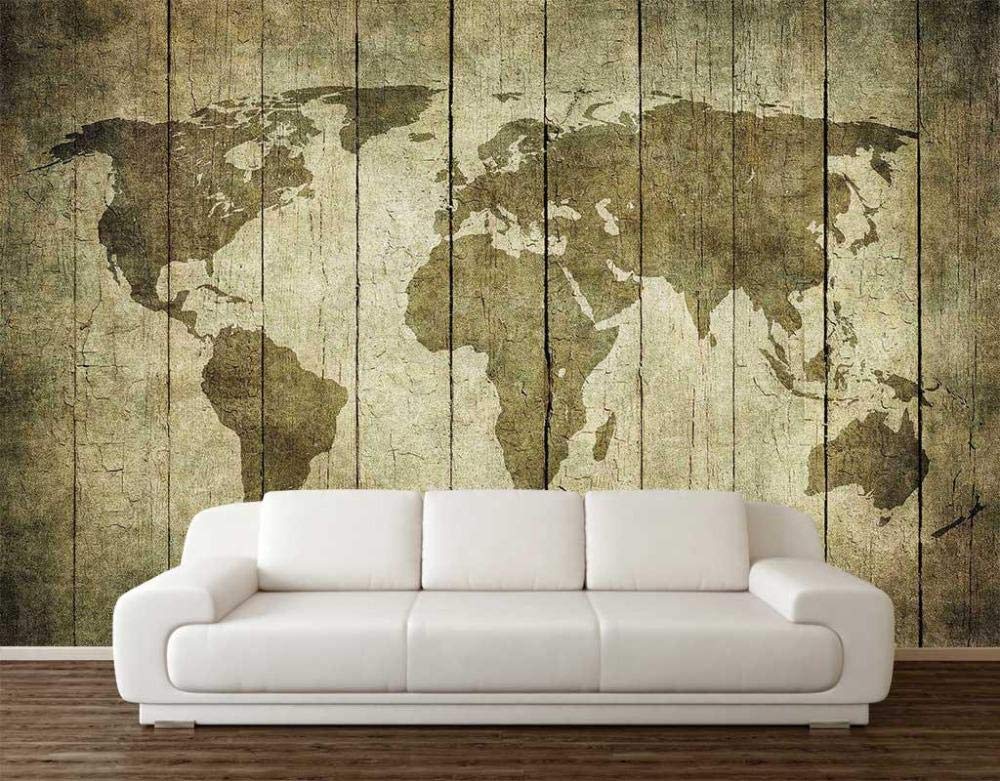 Papier peint bois carte du monde 3D personnalisé poster 200x140