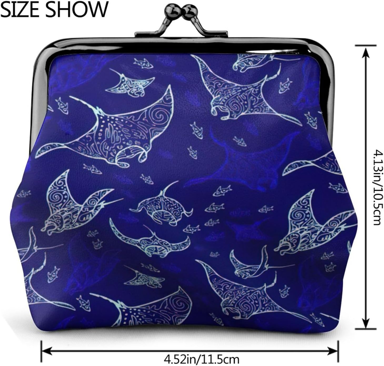 Manta Ray And Fish Print Small Change Purse For Women Kiss-Lock, Cute Pu Leather Coin Pouch Wallet