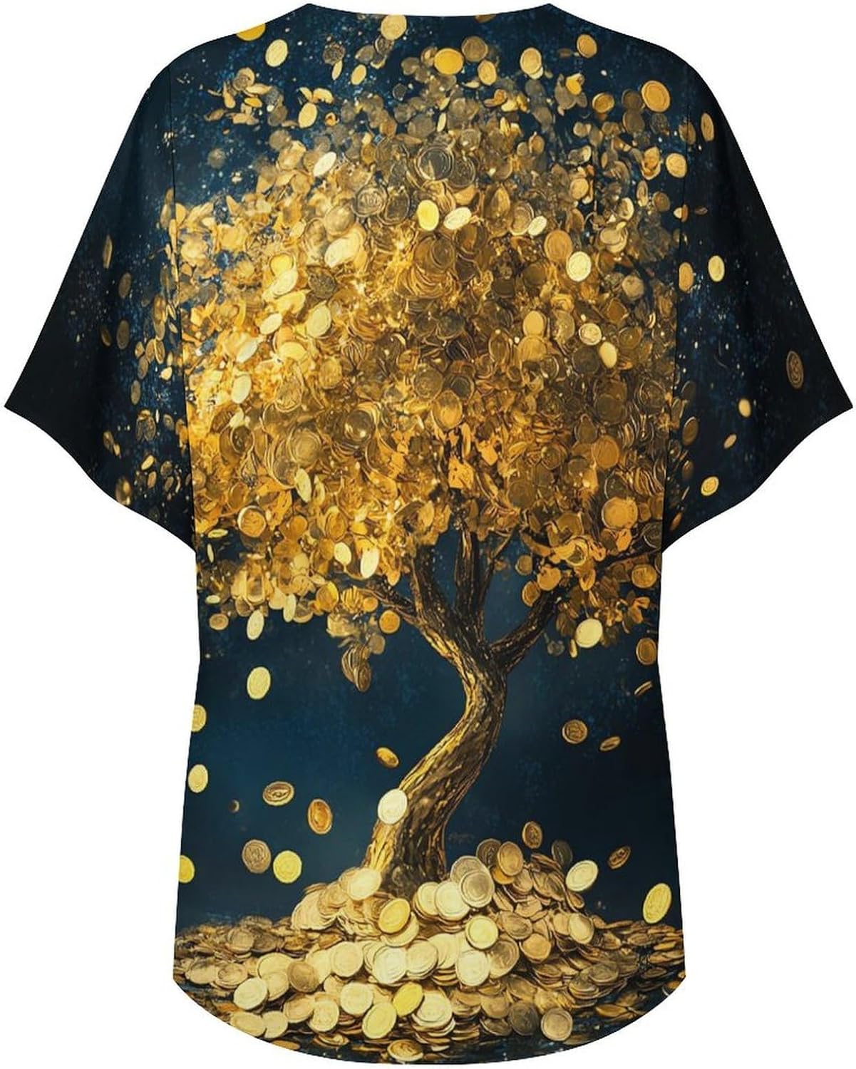 Lucky Golden Coin Tree Women's Open Front Cardigan Short Sleeves Jacket Lightweight Sweaters Tops
