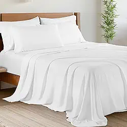 Shilucheng Conjunto de lençóis de cama de bambu tamanho Queen, 6 peças, 1800 fios, bolsos profundos de 40 cm, fresco, ecológico, macio e confortável, não amassa e hipoalergênico (Queen, branco)