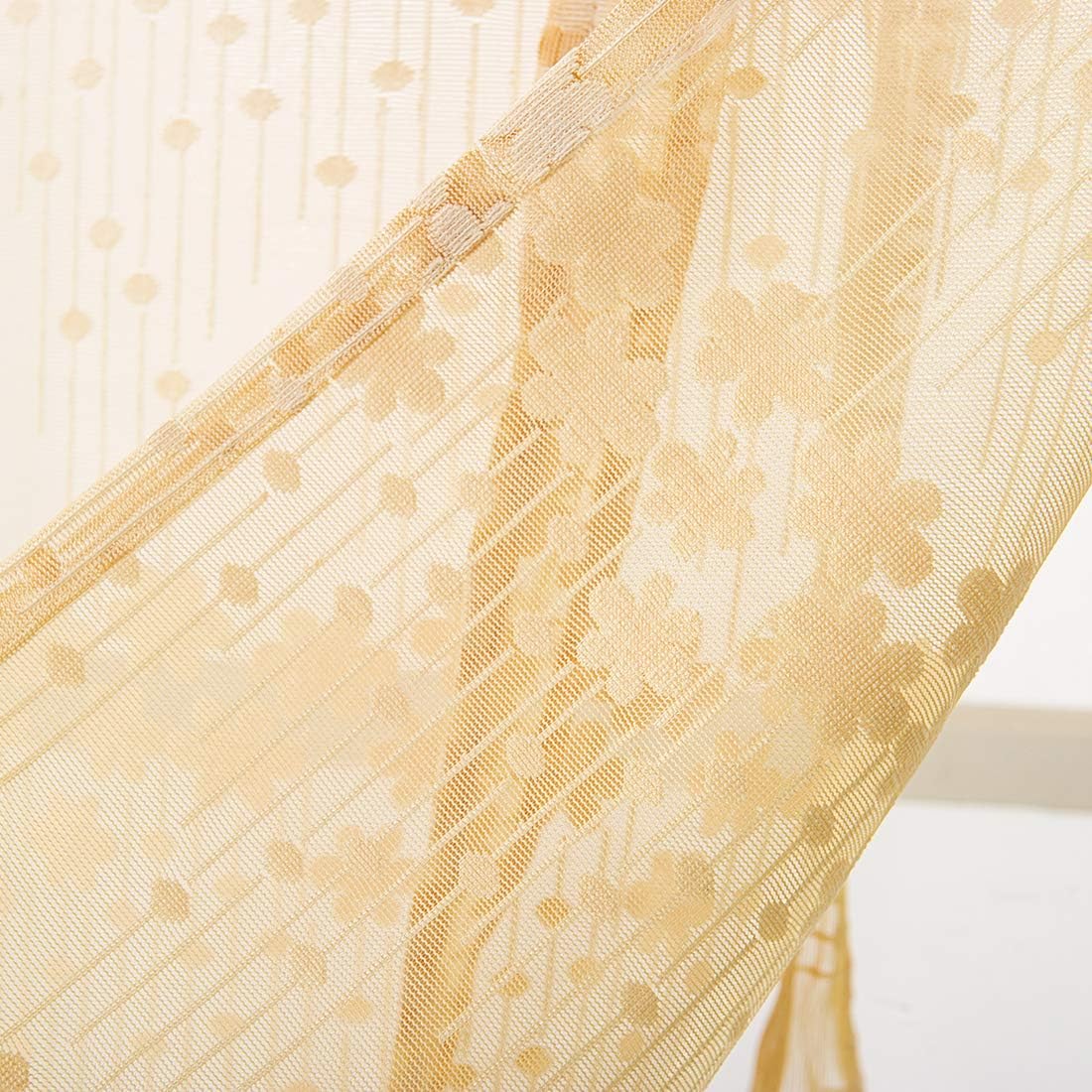 Floral French Country Chic Sheer Voile Kitchen Curtain Tie up Adjustable Balloon Window Treatmet Roman Shades with Vanlance Design Cafe Drapes, 45" x 63", Lemon Yellow