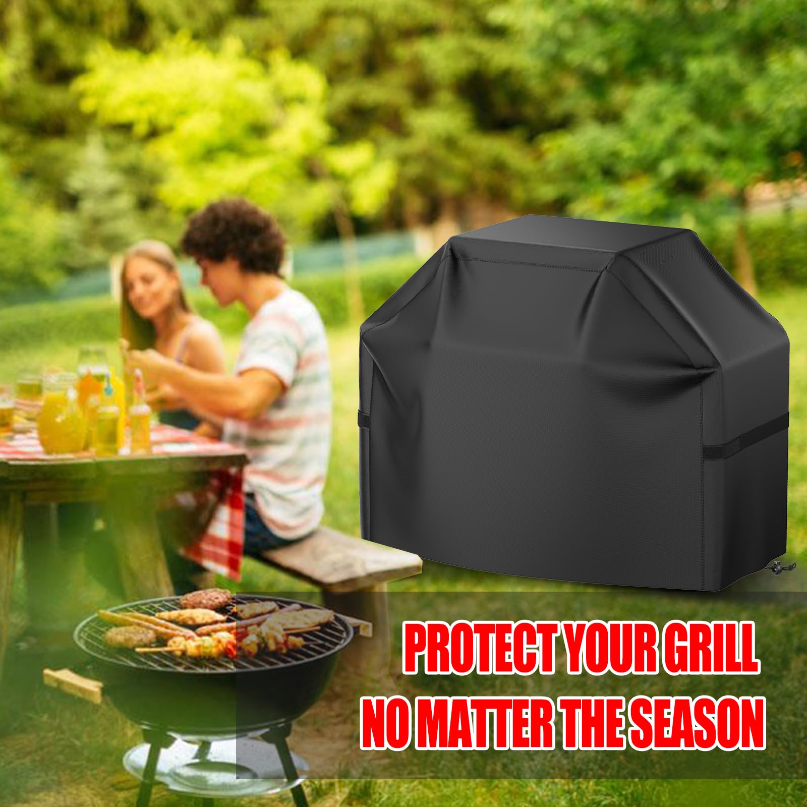 Pokrowiec na grilla, wodoodporny, odporny na warunki atmosferyczne, rozdarcia i blaknięcie, chroniący przed promieniowaniem UV, z rzepami, pokrowiec na grill gazowy, 121,9 cm, czarny