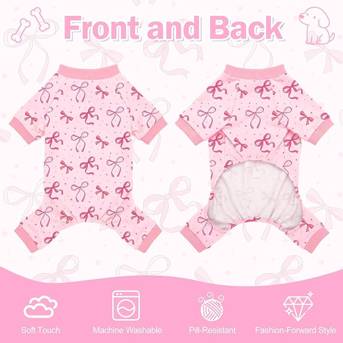Pijama para Perros Pequeños con Lazo Rosa, Suave y Elástico miniatura 5