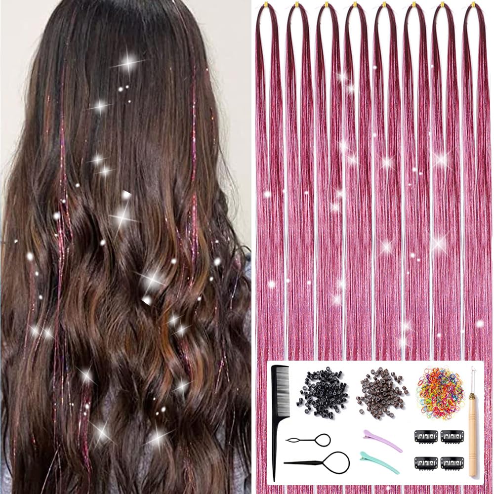 Amazon.com : Hair Tinsel Kit With Tools 8pcs 1600 Strands Glitter ...