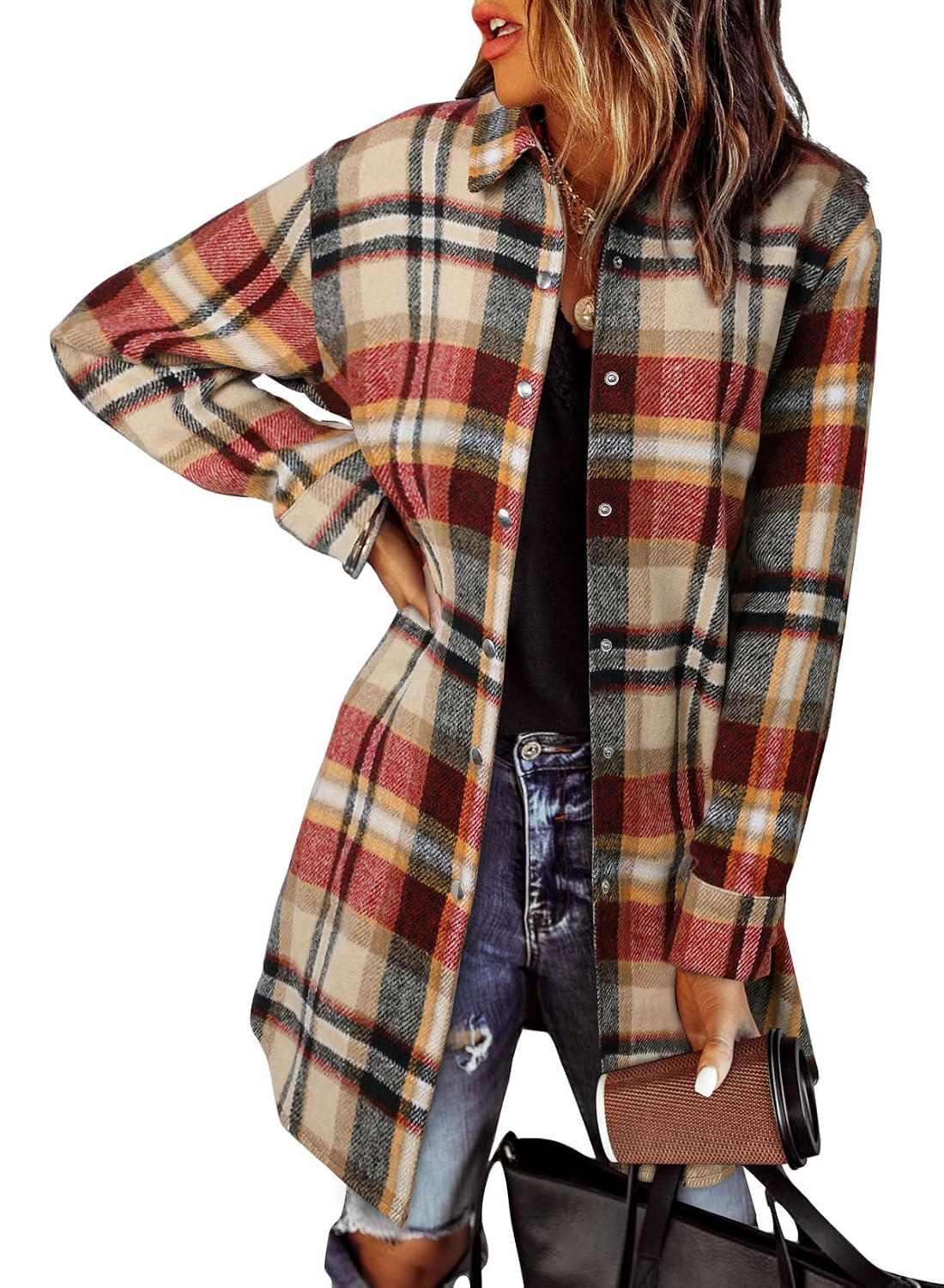 EVALESS Color Block Plaid Shacket Jacket - Image 8
