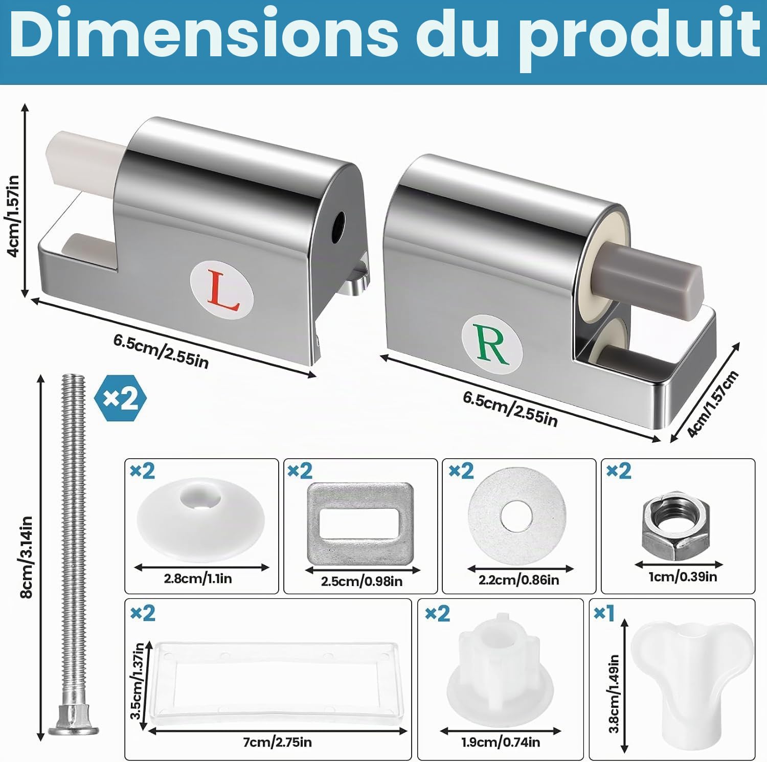 2 Ensembles de Fixation Universelle pour Abattant WC, Charnières de Rechange pour Abattant WC Softclose, Kit de Fixation Soft Close pour Abattant de Toilette, Charnières en Métal pour l'Installation