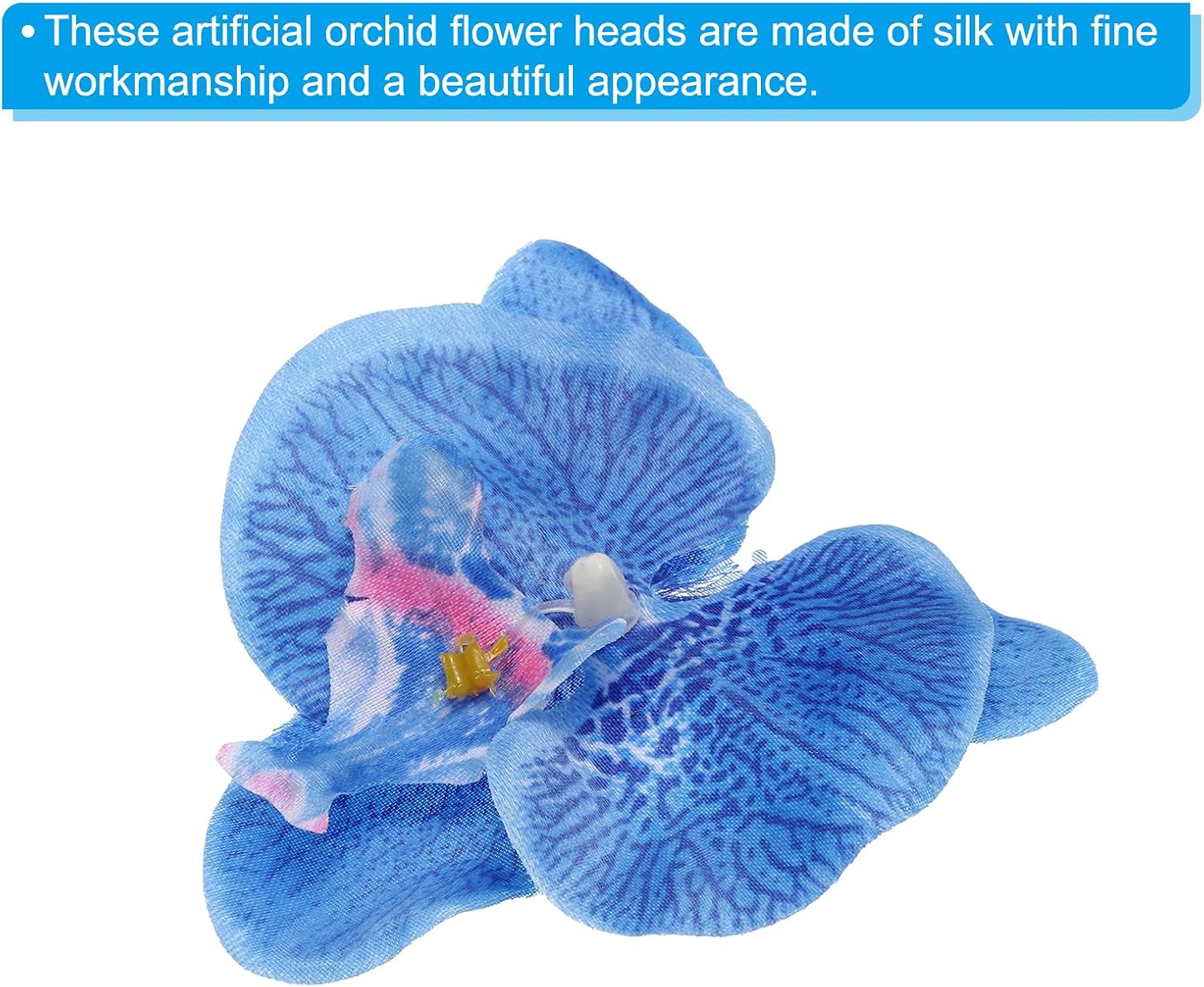 PATIKIL 3.5" Artificial Orchid Flower Heads, 40 Pack Silk Phalaenopsis Fake Butterfly Orchid Heads for Wedding Floral Bouquet Decor DIY Craft Making, Blue
