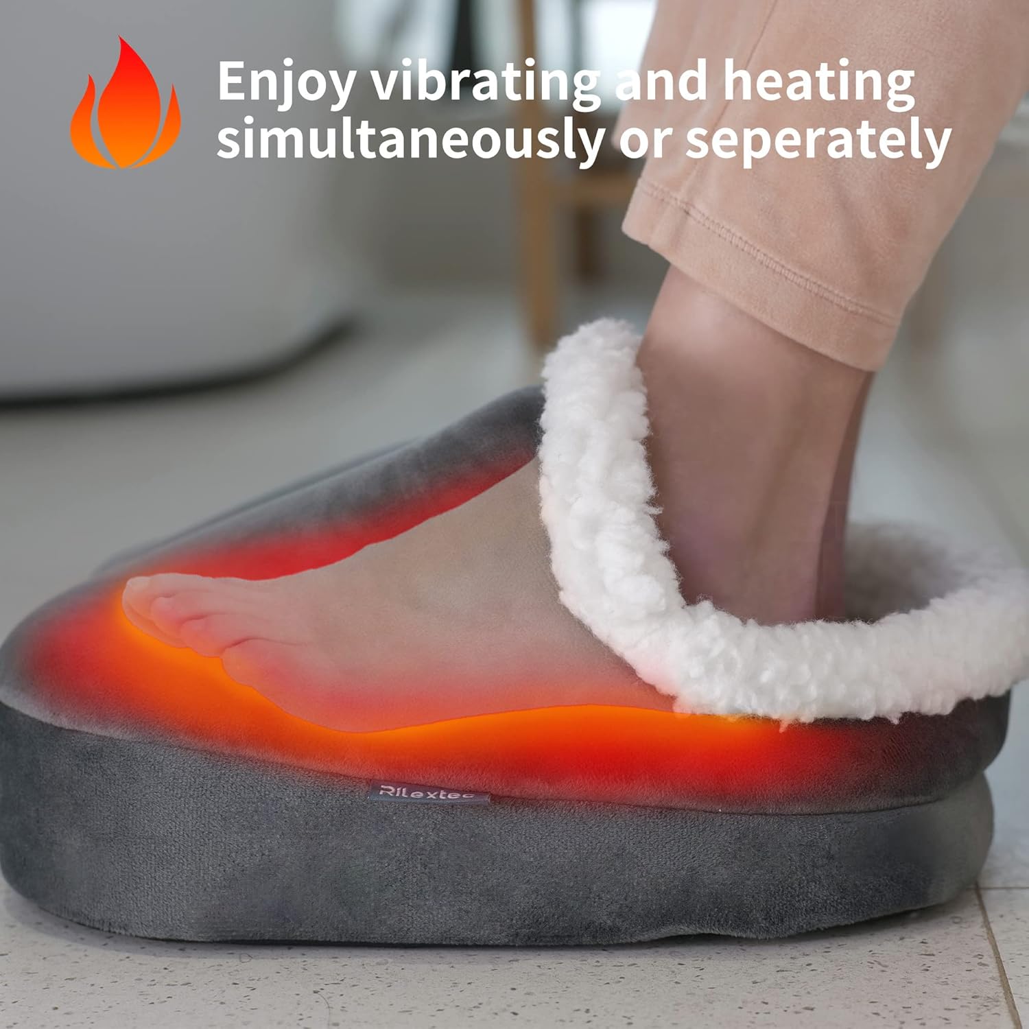Rilextec Vibration Foot Warmer Massager, Electric Foot Massager with Heat, 2 Vibration Intensity Foot Heater Massager Under Desk for Plantar Fasciitis, Soft Lamb Fleece Feet Warmer for Men Women : Health & Household