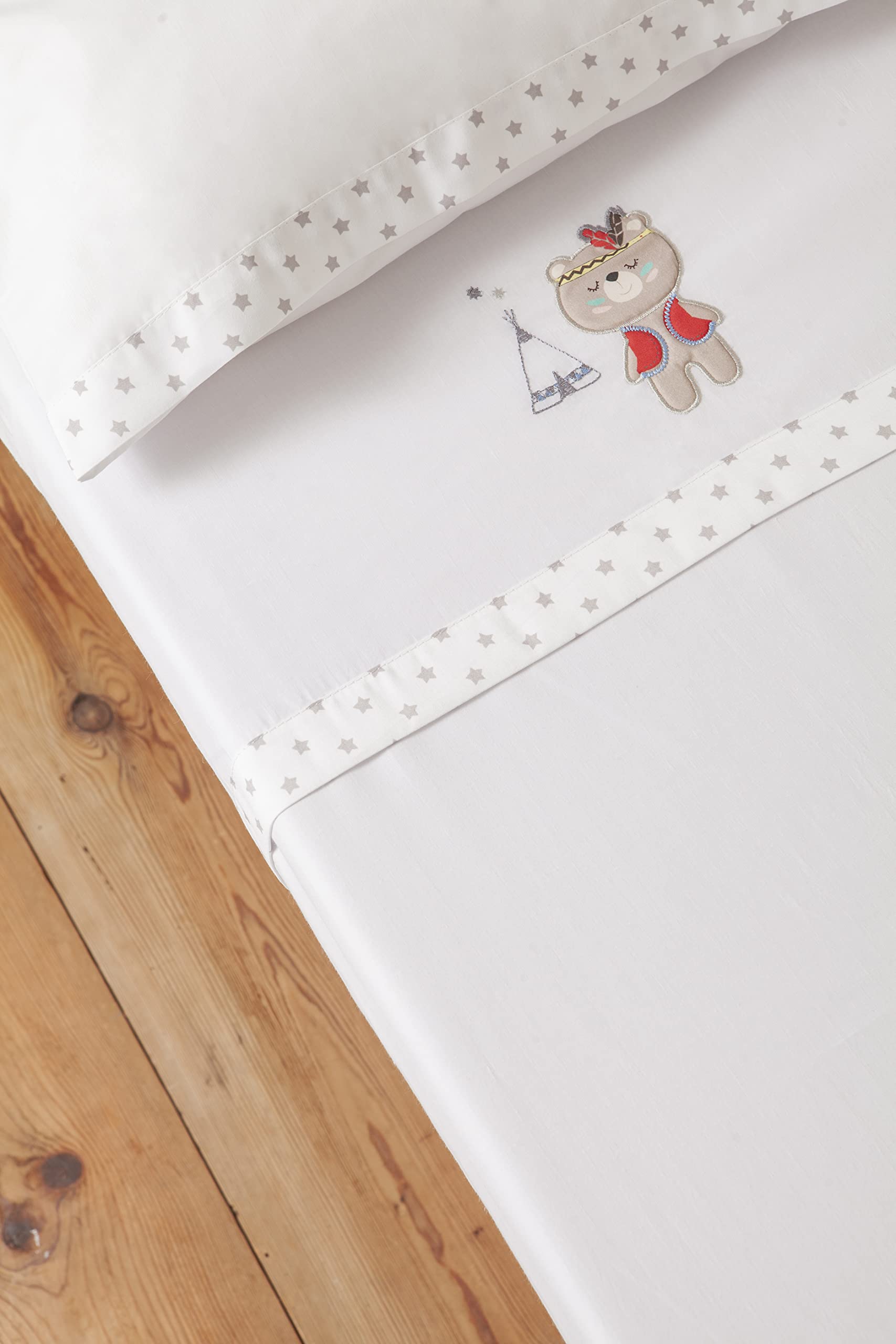 Interbaby 03197-18 - Sábanas cuna TIPI OSO blanco y gris, unisex