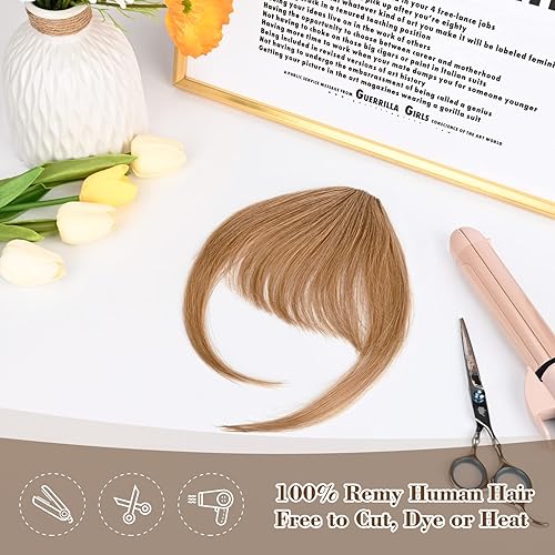 Miniatura 4 de REECHO Flequillo con clip, extensiones de cabello 100% humano con clip, flequillo de aire rubio, flequillo falso con sienes, para uso diario, rubio