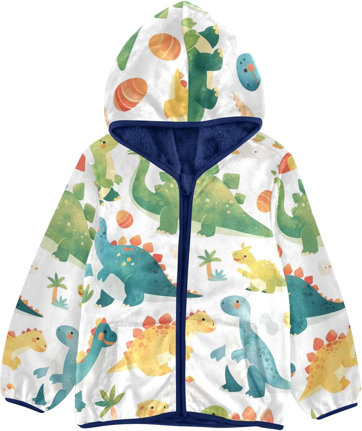 Cartoon Safari Color Volcanic Dinosaur Toddlers Jackets Outerwear Jackets Navy Blue Cute Baby Boys Clothes