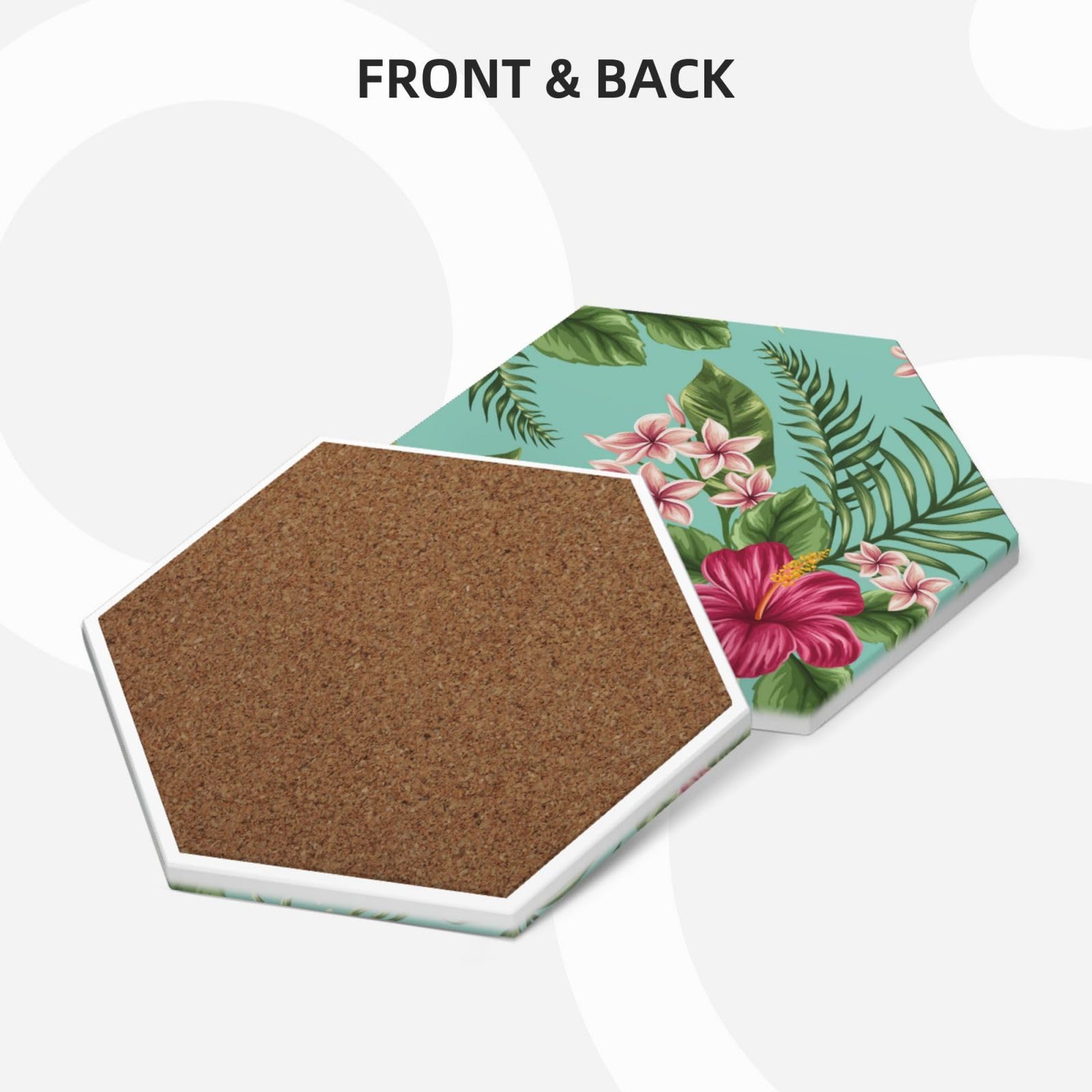 Lot de 4 dessous de verre décoratifs en céramique Motif feuilles tropicales hawaïennes