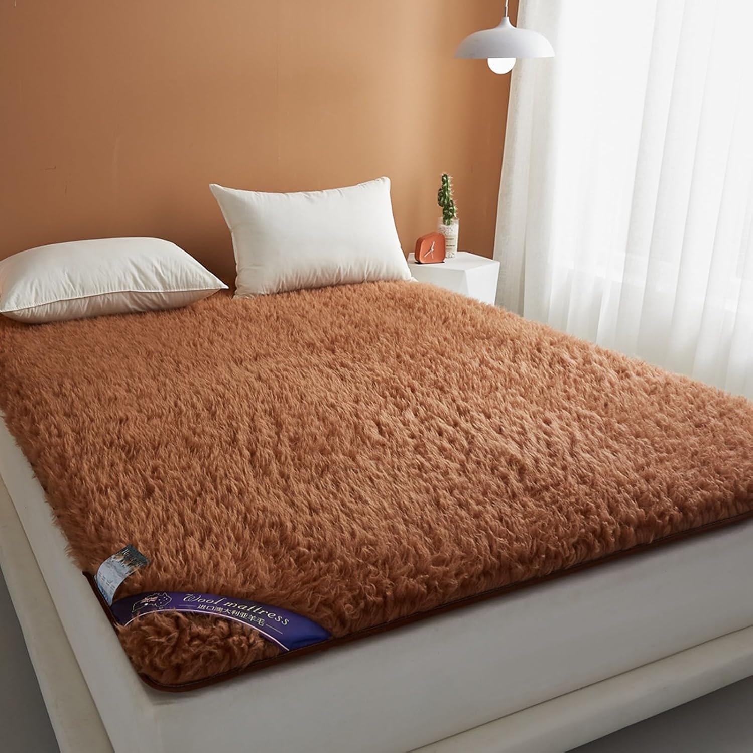 Mattress Topper Sheet Protector Underblanket with Straps - Extra Thick Mattress Pad Cover Woolmark Under Blanket(Camel,47 * 79")