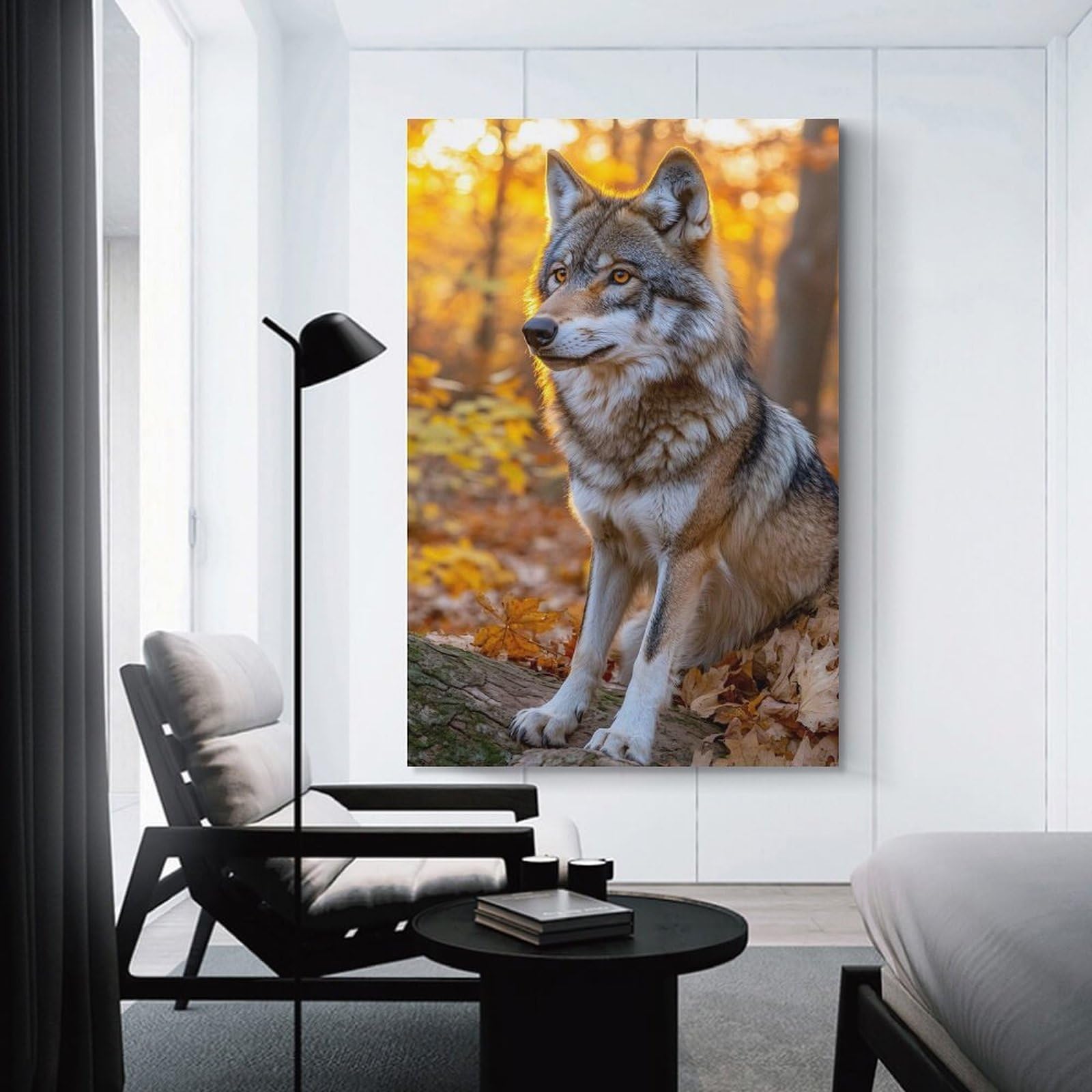 Junmoney Wolf in Autumn Forest Canvas Art Print, 24x36inch(60x90cm), for Bedrooms, Workspaces And Everyday Interiors, A Flexible Wall Accent for Shared Spaces