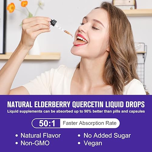 Miniatura 4 de Jarabe de saúco  Gota líquida de quercetina negra de saúco con quercetina, panax ginseng para apoyo inmunológico  Sambucus saúco con vitamina C y