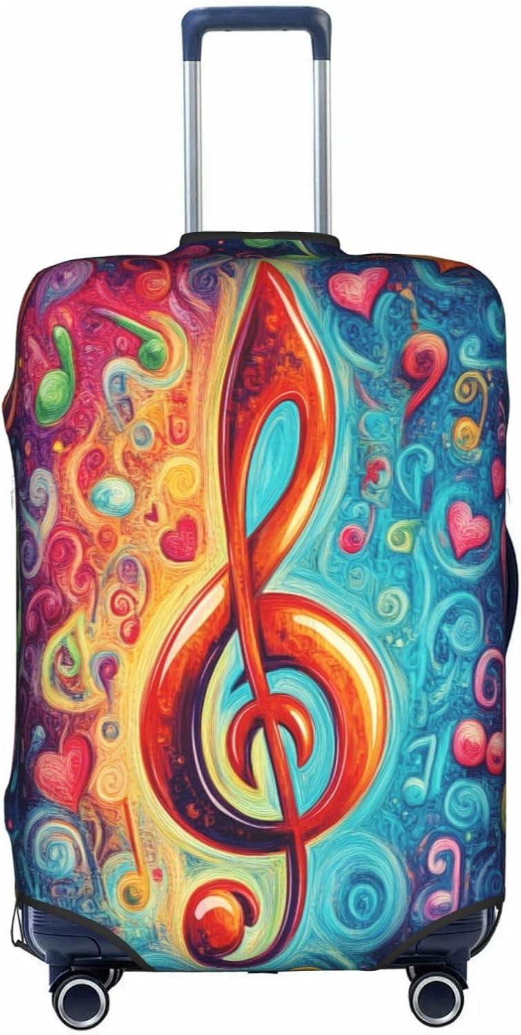 Colorful Music Clef Luggage Cover, 25-28 Inch (L) Elastic Suitcase Protecto