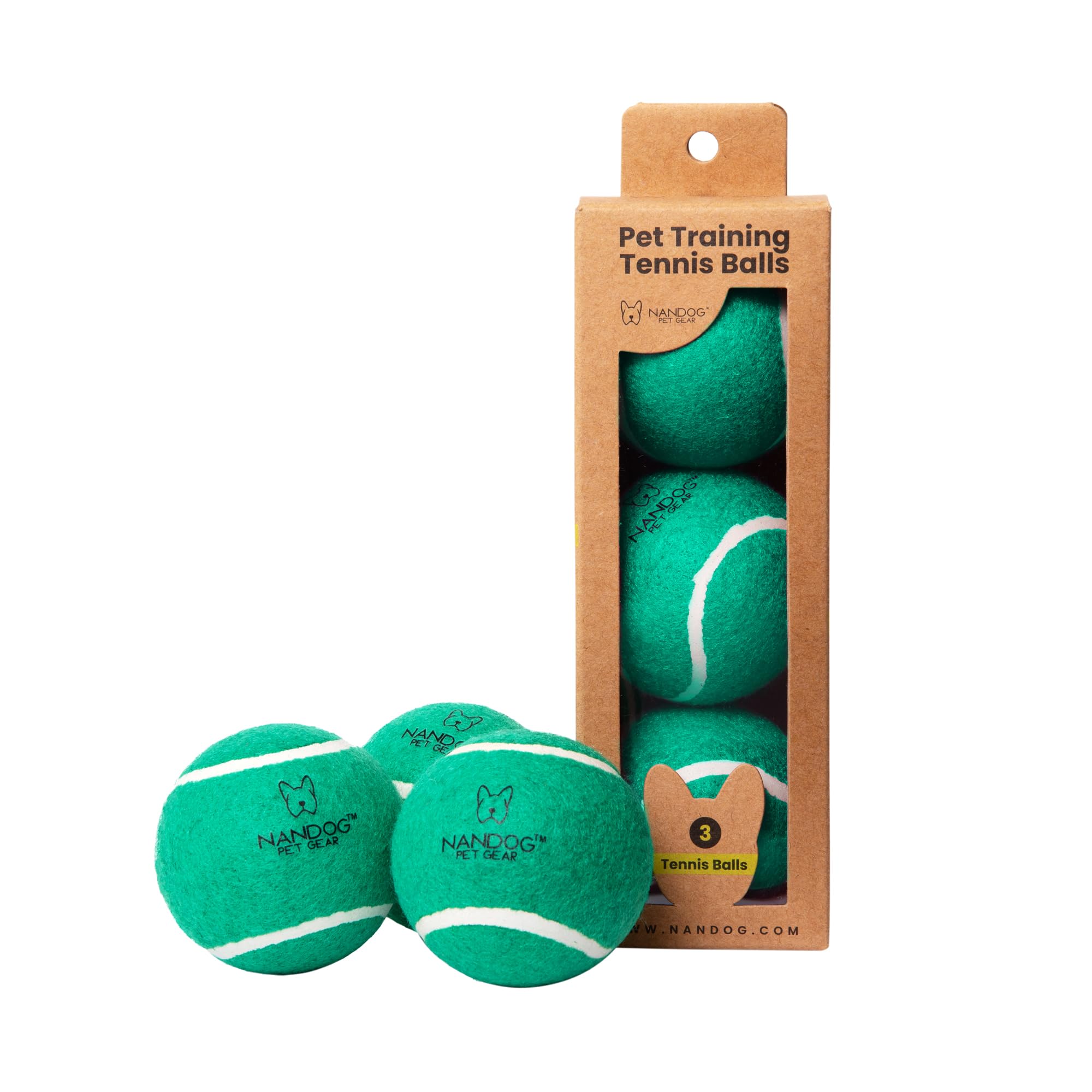 NANDOG The Signature Collection Dog Tennis Training Balls in Green - Durable & Non-Toxic - High Bounce for Agility & Coordination - Engaging Design for Play & Training - Ideal for Indoor & Outdoor Use