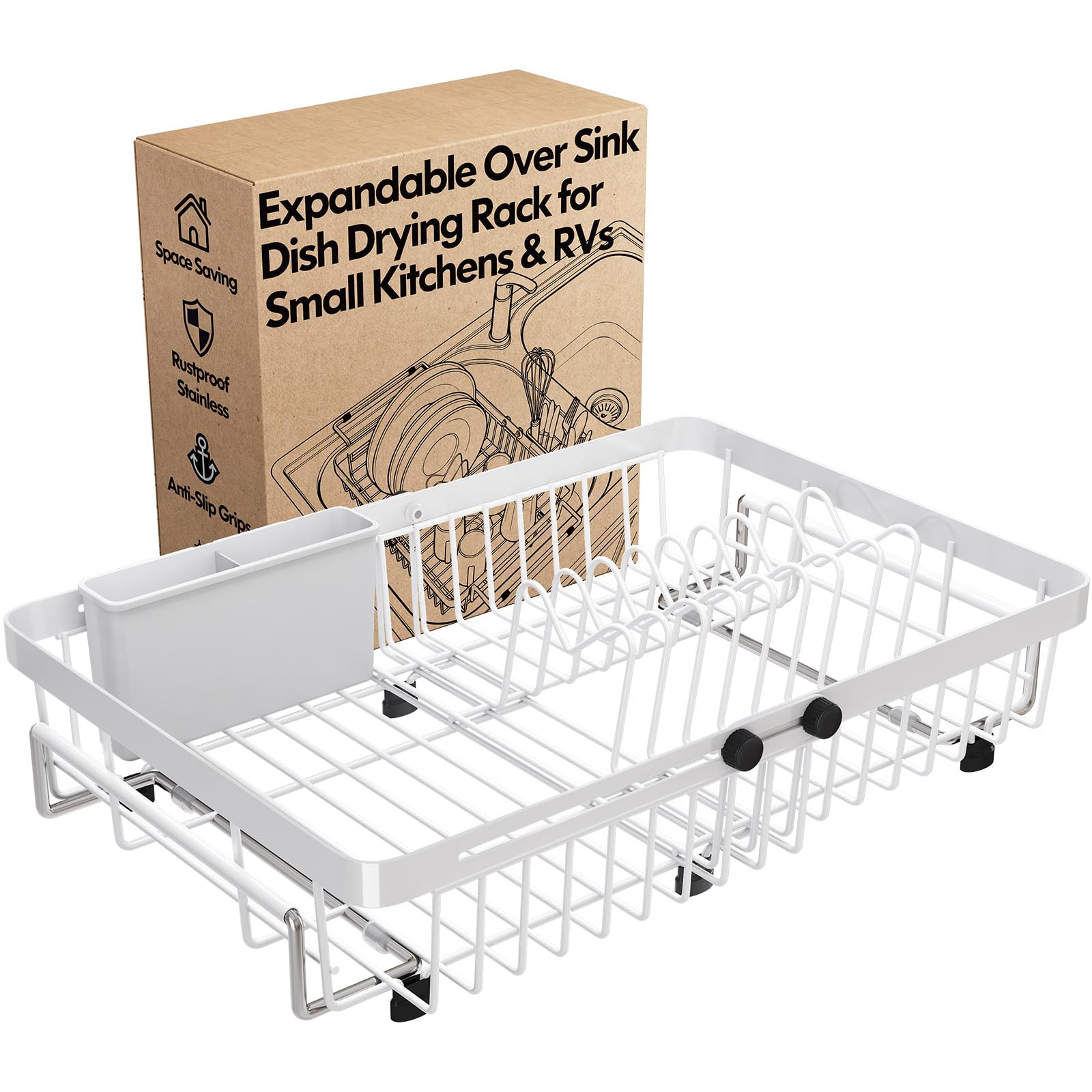 Photo 1 of MAJALiS White Expandable Dish Drying Rack Over The Sink with Anti Slip Grip