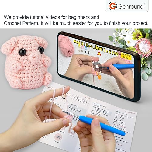 Miniatura 3 de Genround Kits de ganchillo para principiantes y niños, kit de ganchillo de cerdo para bebés con hilo completo de ganchillo, kit para principiantes,