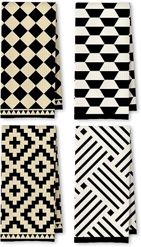 Miniatura 8 de Toallas de Cocina a Cuadros Neutros Bohemios, Toallas de Cocina y Té a Cuadros Beige y Negro para Decoración de Cocina, Toallas de Mano Retro de 1