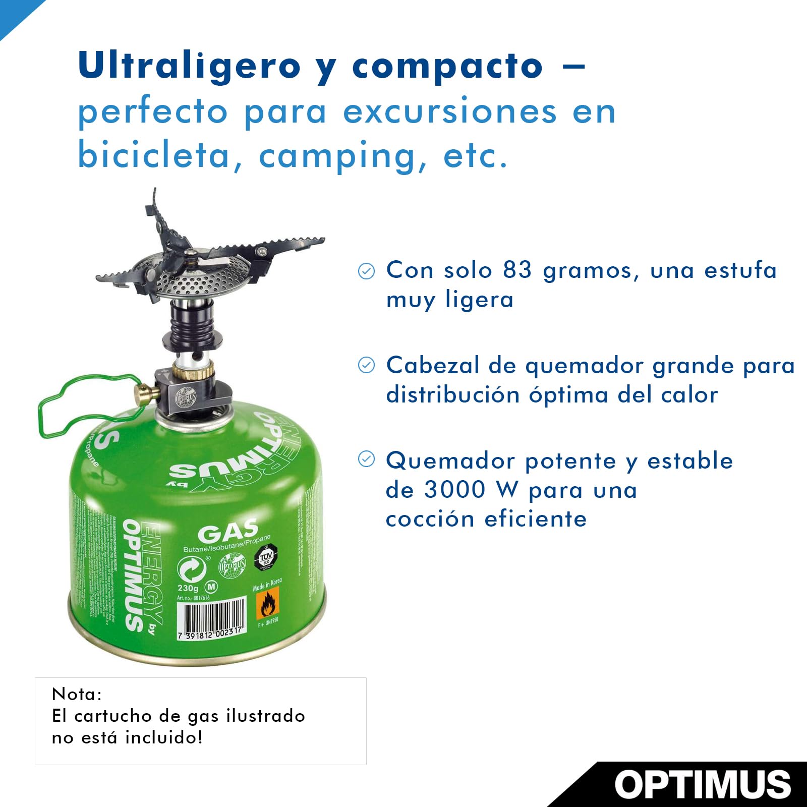 Optimus Crux 8019260 - Estufa de gas compacta, 3000W
