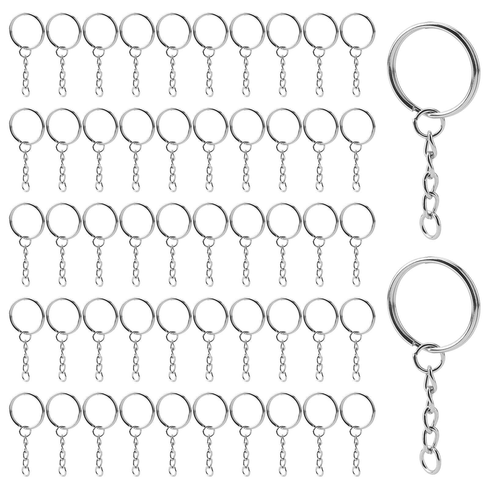 KEILEOHO 400 PCS 25mm Metal Keyring Blanks With Split Rings, Silver Chain for DIY Keychain
