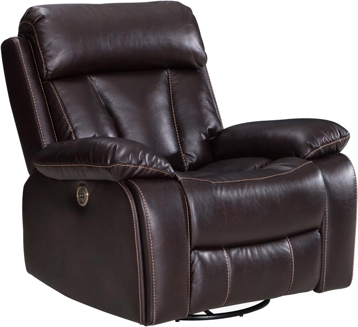Frivity Power Recliner Sofa with USB Charging Port, Adjustable Headrest Deluxe Living Room Electric Lounge Chair- Durable Tufted Air Leather, Comfortable,Easy to Clean - 1 Seat, Brown