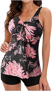 Modest Swimsuits for Women Tankini Two Piece Bathing Suits Floral Tank Top Boyshorts Tummy Control Brazilian Bikini