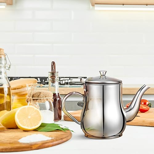 Miniatura 8 de Cabilock Contenedor de aceite colador de acero inoxidable de 18 onzas con red de filtro Dispensador de aceite para el hogar, botella, contenedor de