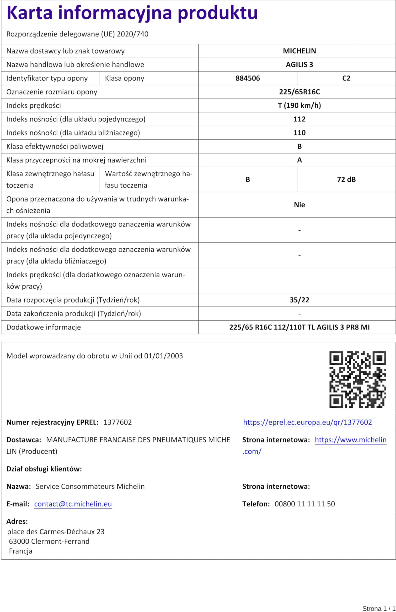 MICHELIN 225/65 R16 112/110T Pneu Été LCamion