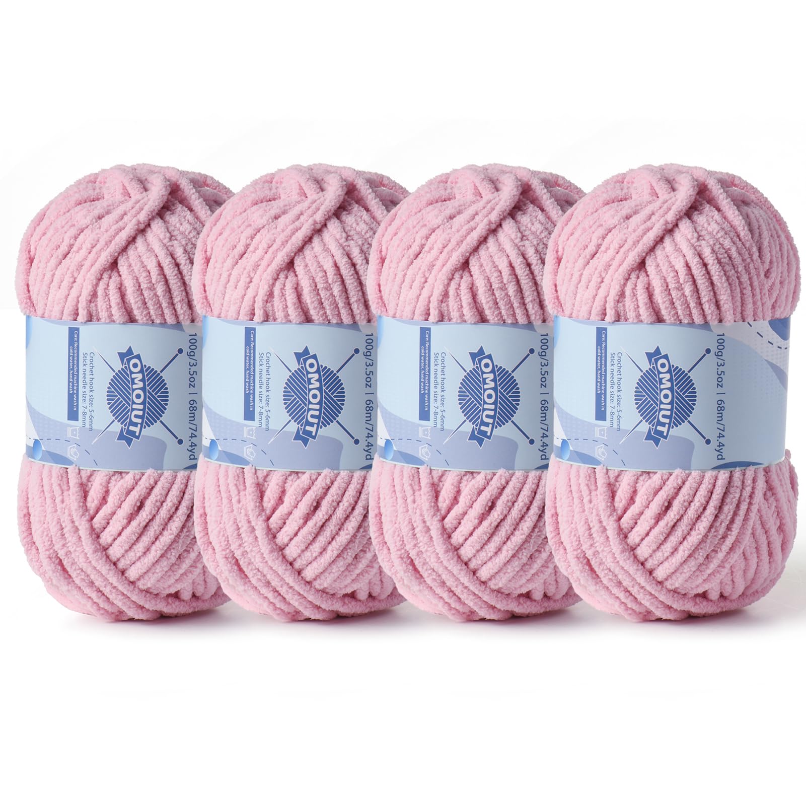 4 Pack Chunky Chenille Yarn for Crocheting, Baby Yarn for Crocheting Soft Blankets, Bulky Yarns for Crochet Amigurumi, 400g (297yds) Fluffy Velvet Yarns for Hand Knitting (4 Pale Pink)