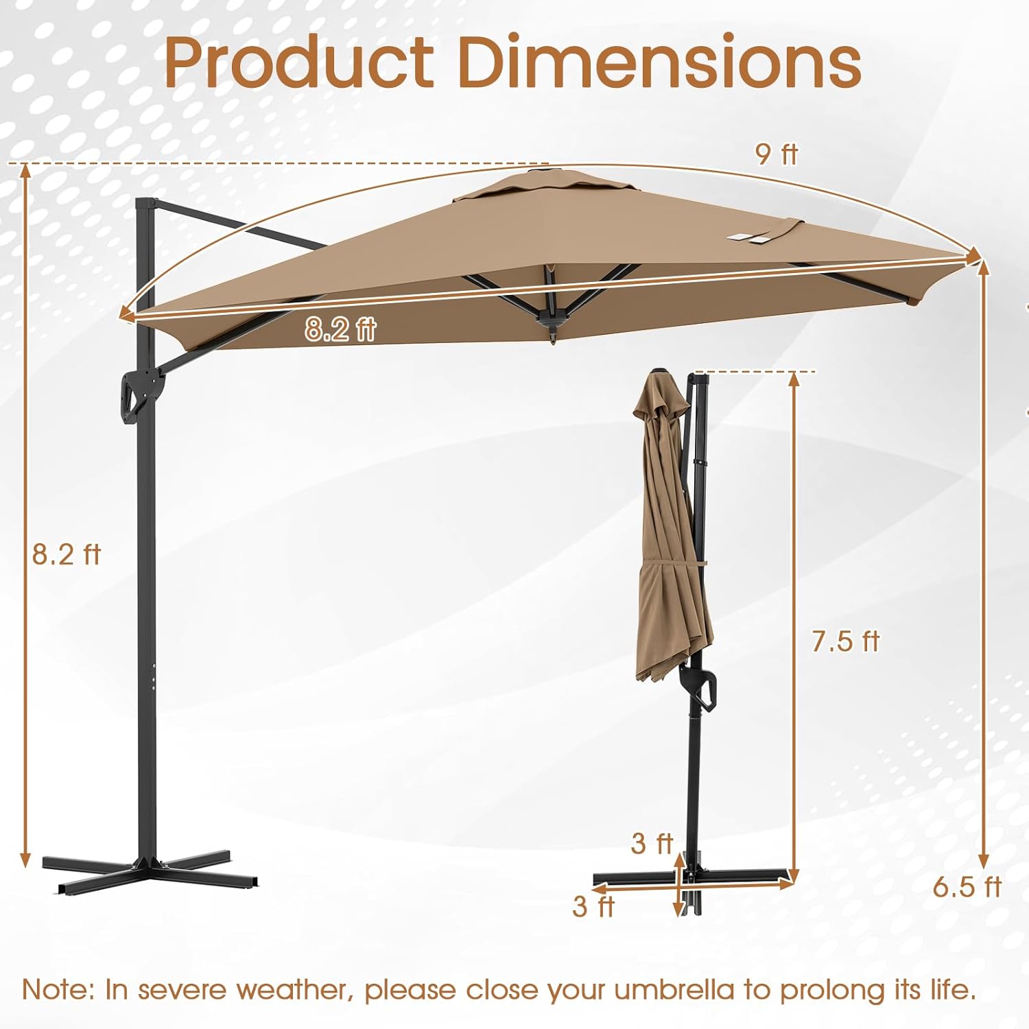Tangkula 9 FT Cantilever Patio Umbrella, Heavy Duty Offset Outdoor Hanging Umbrella with Vented Top, Handle, Sun-Protective Canopy for Pool Backyard Garden Deck