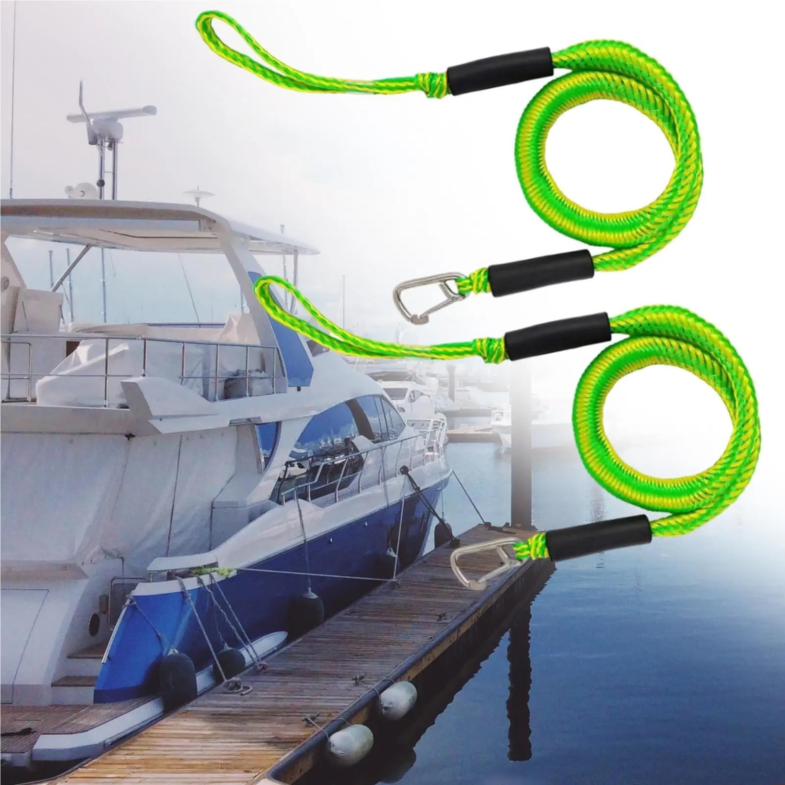 Boots-Anlegeleinen Bungee-Dockingleinen, Bootsseile for Anlegen, Festmacherleine for PWC, Kajak, Wasserfahrzeug, Jetski, Ponton, Kanu-Zubehör(Green 2pcs)