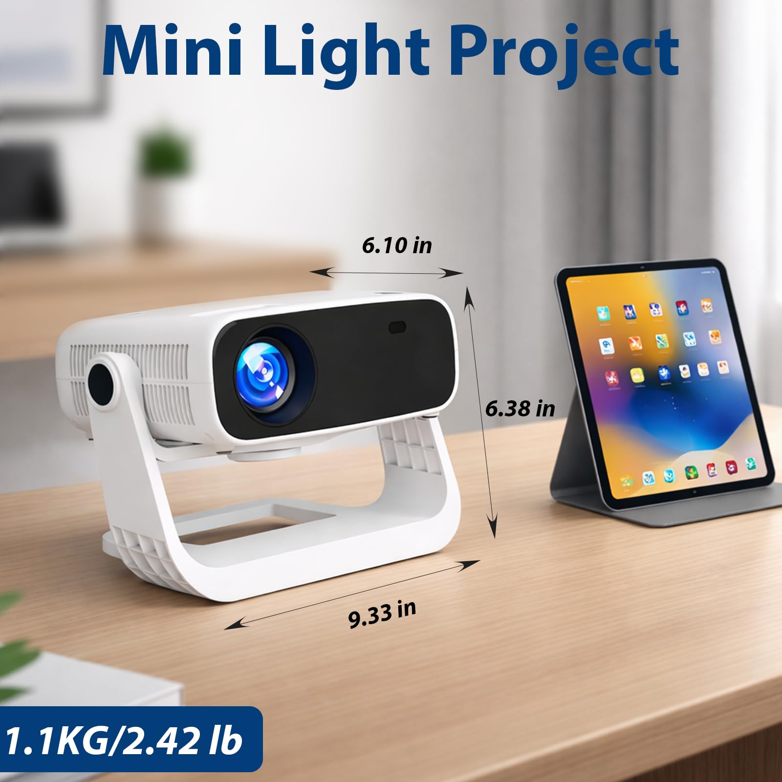 Proiettore smart 2025 con TV Android con WiFi 6 e Bluetooth 5 - Wielio integrato 1000 + app 240 Ansi per camera da letto portatile mini proiettore per film supporto 4K/1080P, chiave e zoom auto