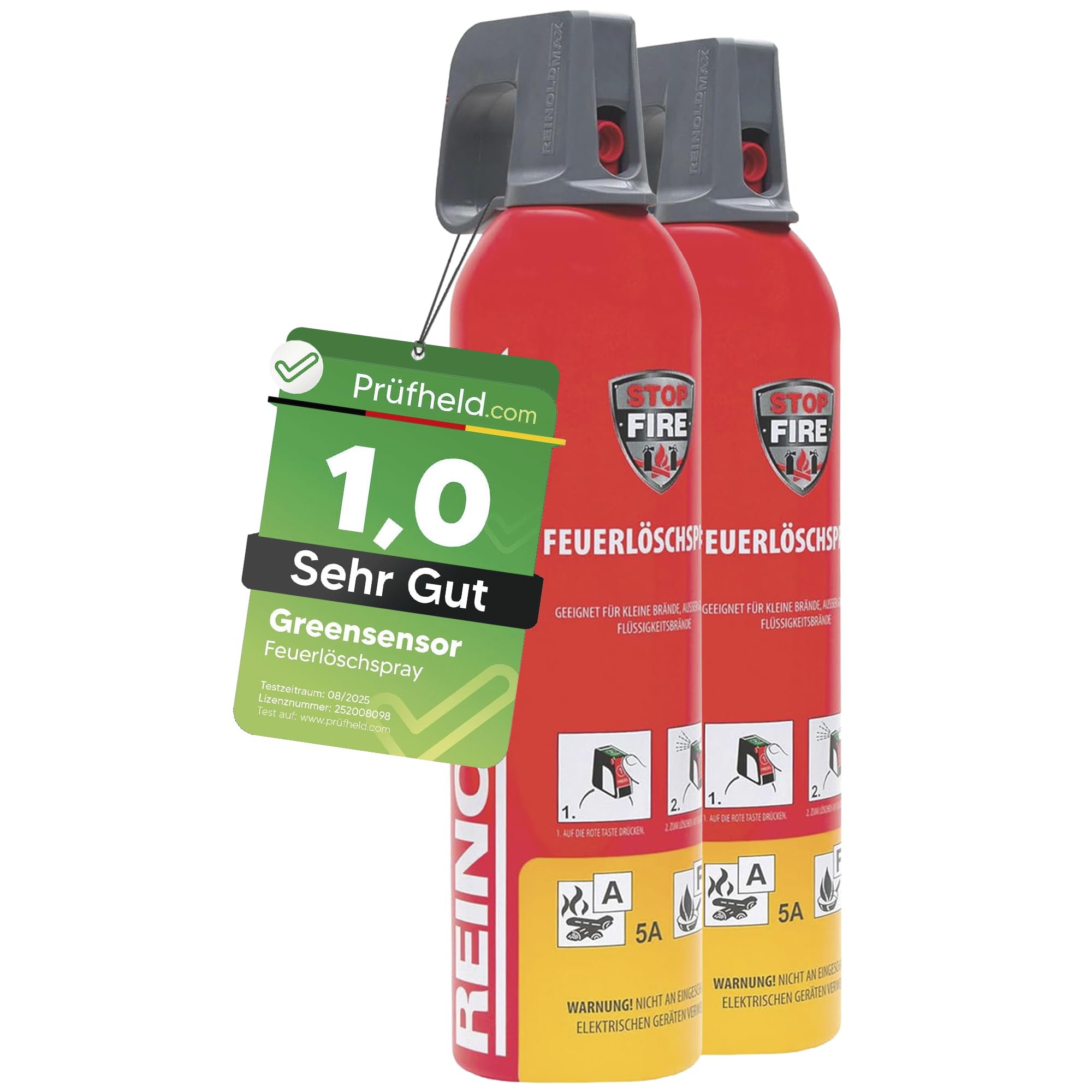 [Test SEHR GUT, Note 1,0] GREENSENSOR Premium Feuerlöschspray 500/750 ml (2X Feuerlöscher 750ml)