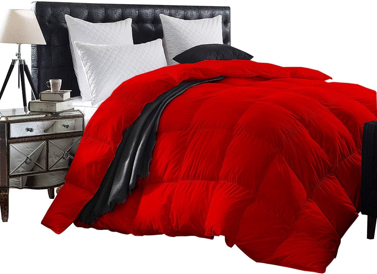 All Season Goose Down Single Baffle Box Comforter for Queen/Full -Red Solid 100% Egyptian Cotton Quilted, Extra Soft Cooling Duvet Insert 500 GSM Fill Power Lightweight Only Comforter