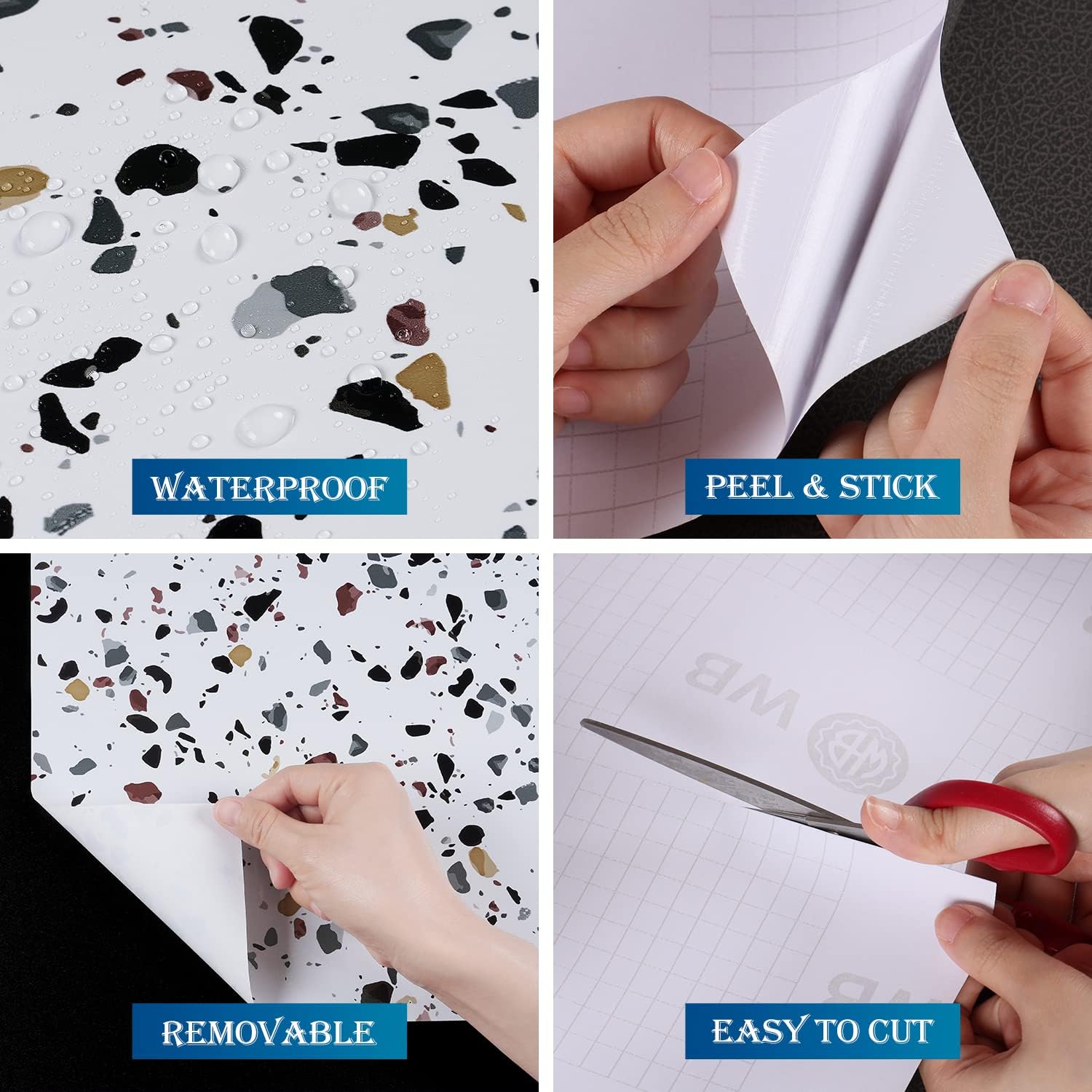 FunStick 24"x200" Terrazzo Contact Paper Peel and Stick Countertops for Kitchen Waterproof White Granite Countertop Contact Paper Self Adhesive Terrazzo Wallpaper for Table Desk Backsplash Removable
